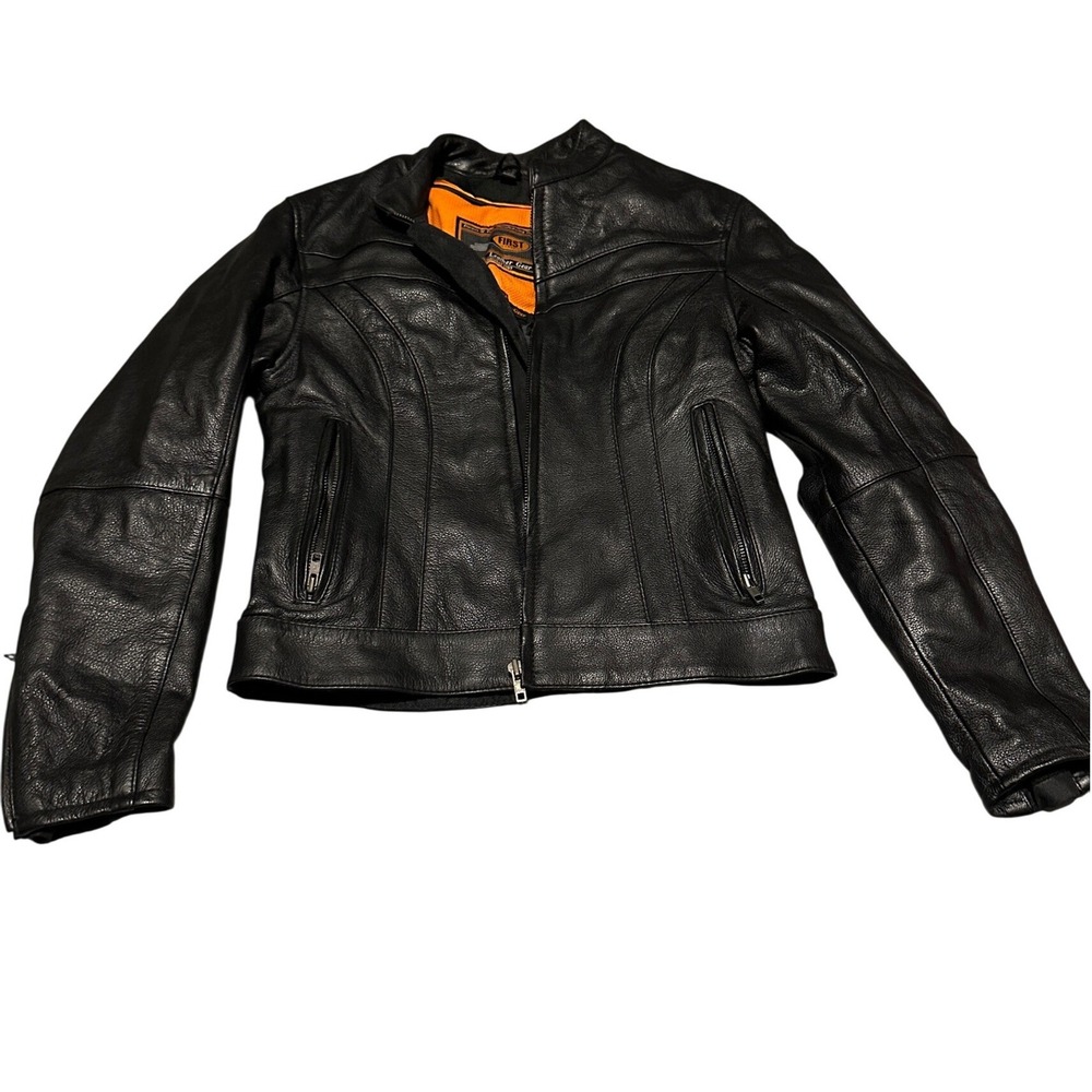 First Classics Leather‎ Gear Black Motorcycle Jacket Classic Leather Gear Size S